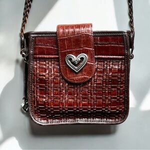 🌻Brighton Cognac Brown Woven Crossbody Bag Handbag | Raw leather interior